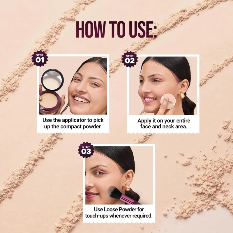 Hilary Rhoda Compact & Loose Powder | Natural | 2-in-1 Setting Powder for Oil Control & Matte Finish | Weightless | Blends Effortlessly | Long-Lasting | Hides Imperfections | for Indian Skintone | (Shade 02) 32g thumbnail 5